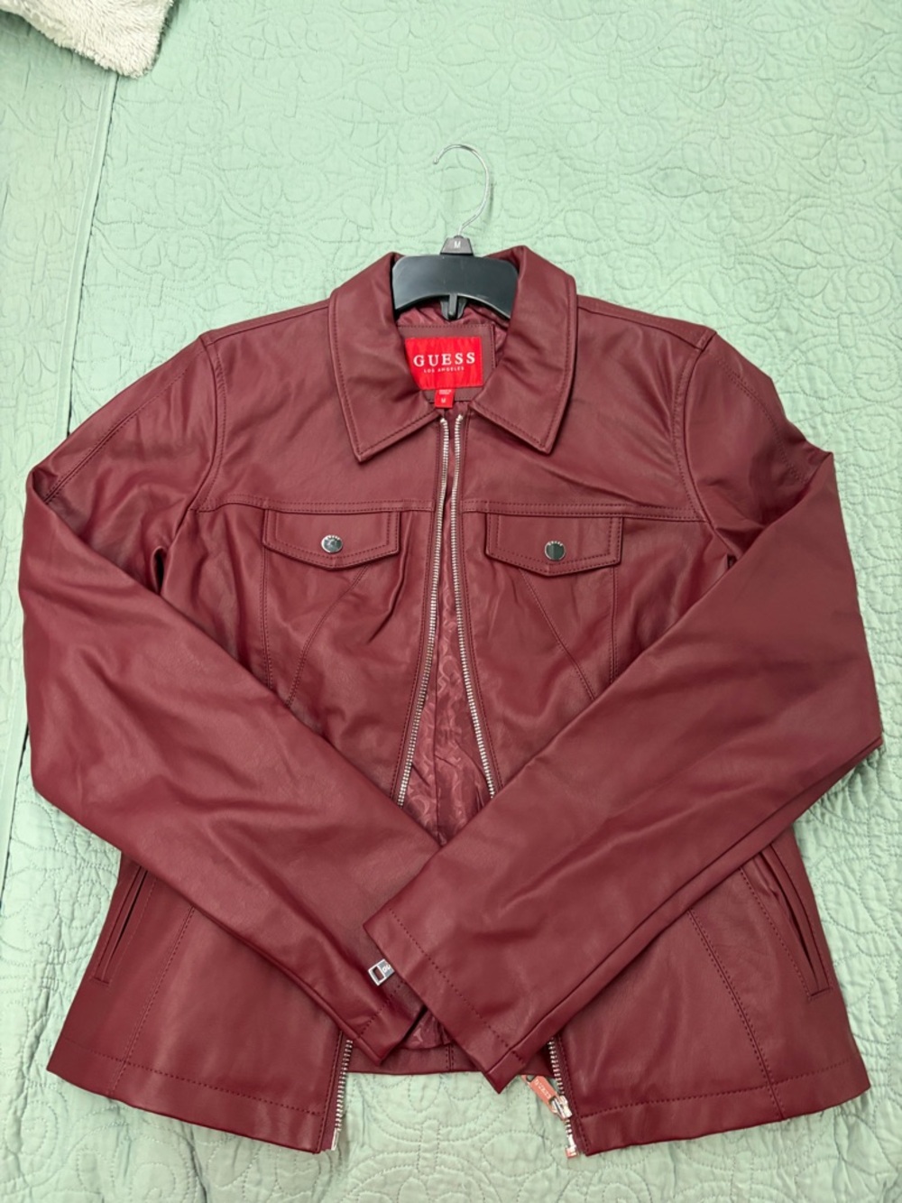 Guess Women's Wine Faux Leather Zip-Front Jacket